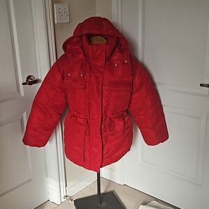 H&M Women's Hoodie Puffy Winter Jacket With Waist Drawstring Medium Red